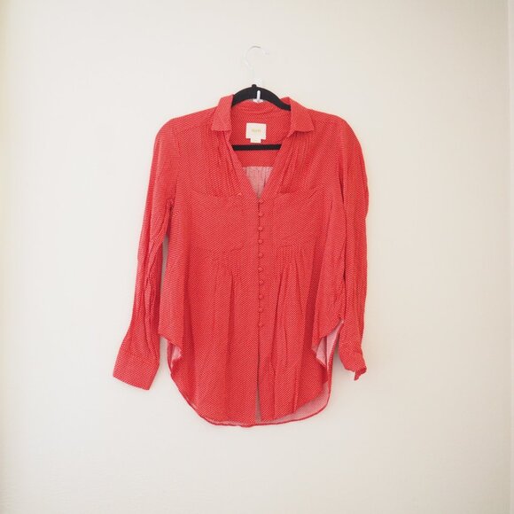 * Anthropologie Maeve Matilda Red Long Sleeve Polka Dot Blouse sz S - Picture 5 of 9